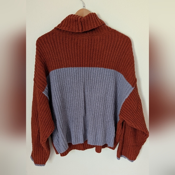 Free People Greater Than Rust Orange Pele Combo Cowl Neck Sweater, Sz M - Picture 6 of 9